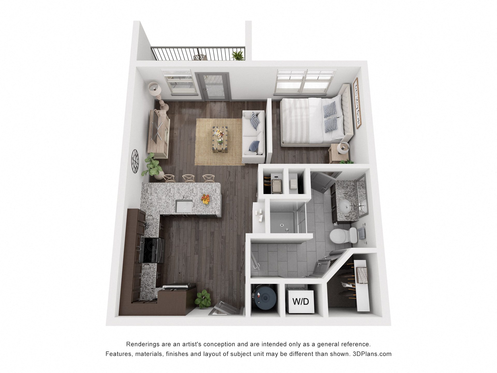 Floor plan for studio, 1 bath, 576 sqft